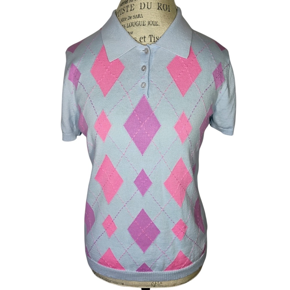 Vtg‎ Sophie Rose Argyle Sweater Top Womens Med Preppy Tennis Prep Soft Girl